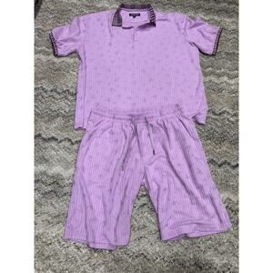 Stacy Adams Light Purple 2 Piece Polo & Short Summer Set Men Shirt 4X Shorts XXL